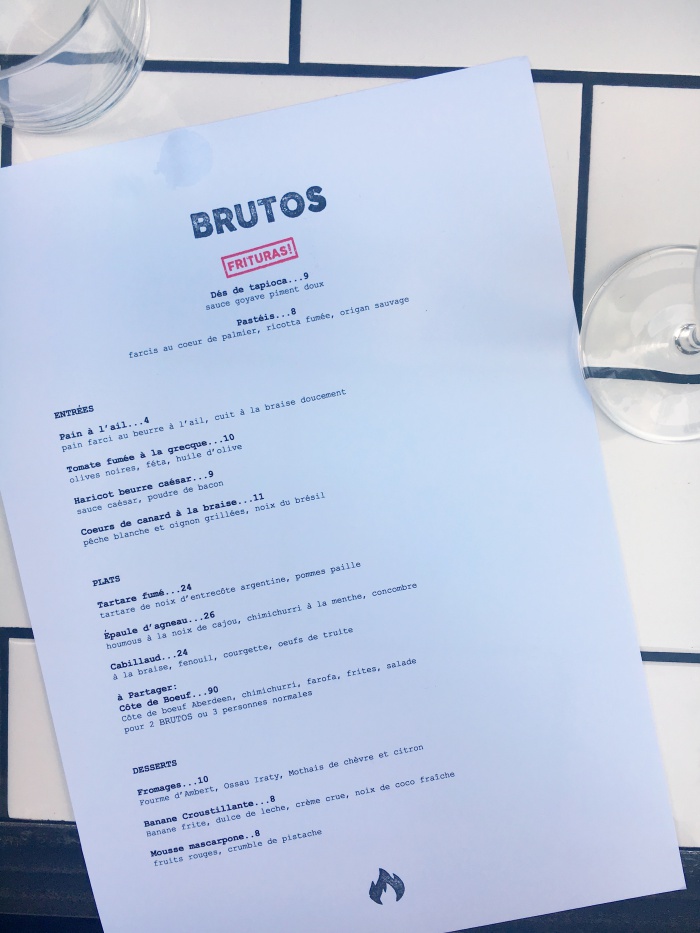 Brutos Restaurant Paris menu